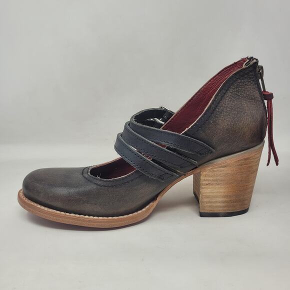 Freebird By Steven Heels 8 Brown Black Antique Leather Ramsay Mary Jane Strappy - Picture 8 of 11